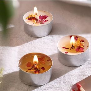 Set of Rose Scented Tea Lights with Dried Rose Petals