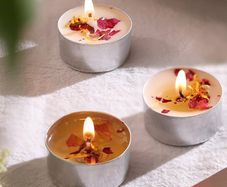Set of Rose Scented Tea Lights with Dried Rose Petals