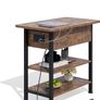 Side Table with Charging Station, Small Flip Top Narrow Sofa End Table with USB Ports, Type C Ports and Outlets, with Storage, 3-Tier, for Living Room, Bedroom, Brown Image 9