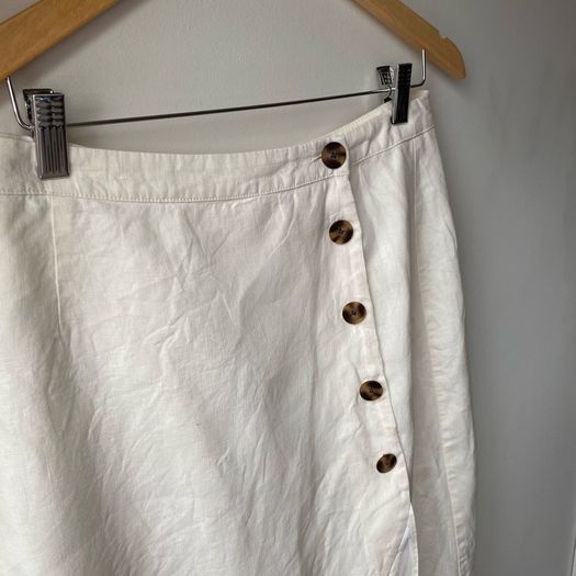 Whistles 100% Linen Button Frill Midi Skirt Cream / Ivory - Size 12