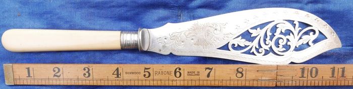 Vintage Boxed set of Faux Bone Handled Fish Servers with Hallmarked Silver Collars - 2 Pieces