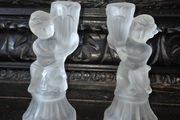 Pair of Art Deco Frosted Glass Candleholders