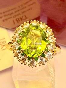 Peridot, Natural Chrome Diopside & White Zircon Ring