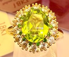 Peridot, Natural Chrome Diopside & White Zircon Ring