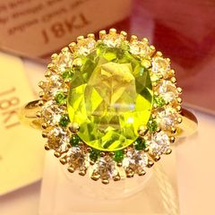 Peridot, Natural Chrome Diopside & White Zircon Ring