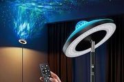 Uplighter Floor Lamp with Aurora Projector, Dimmable LED Floor Standing Reading Lamps Remote &amp; Touch Control, Black Corner Ambient Lamp, Mood Lighting Night Light for Living Room, Kids Bedroom