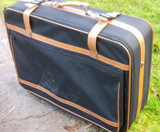 Large Navy Blue Suitcase with Brown Straps