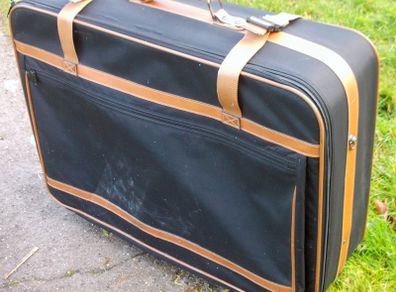 Large Navy Blue Suitcase with Brown Straps