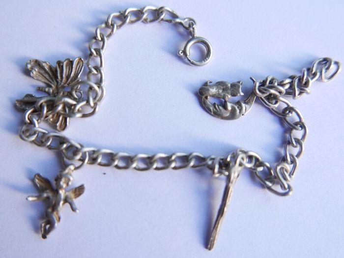 Vintage Sterling Silver 925 Charm Bracelet length 8" - 9,3g