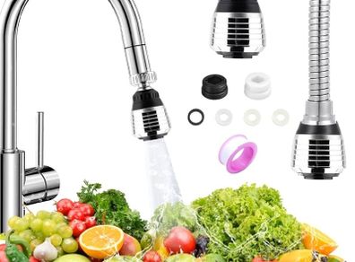 2Pcs Kitchen Tap Spray Head, 360 Swivel Aerator With 2 Modes Universal Extension for 22/24mm Faucet Extender Short & Long