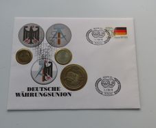 Vintage East & West Germany Unity numismatic cover 1990 coins & medal