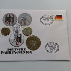 Vintage East & West Germany Unity numismatic cover 1990 coins & medal