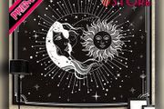 Tapestry Wall Hanging Stars Space Psychedelic Black and White Tapestries Wall Tapestry for Home Decor for Bedroom, Living Room, Dorm Sun and Moon, 130 x 150 cm (FREE SHIPPING)