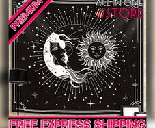 Tapestry Wall Hanging Stars Space Psychedelic Black and White Tapestries Wall Tapestry for Home Decor for Bedroom, Living Room, Dorm Sun and Moon, 130 x 150 cm (FREE SHIPPING)