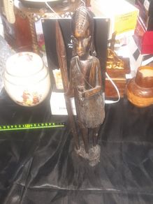 Beautiful Old Hand Carved African Warrior Statue, possibly a Maasai or Makonde warrior,