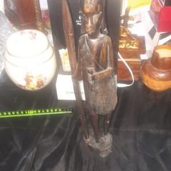 Beautiful Old Hand Carved African Warrior Statue, possibly a Maasai or Makonde warrior,
