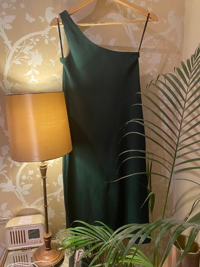 Designer Calvin Klein Green one shoulder dress