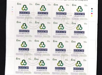 2012 Ireland Ireland Chair of the Organisation for Security Co-Operation in Europe 2012 Commemorative Stamp Sheetlet Plate 1A1A1A1A Fine Used with Dublin cancel of 2nd February 2012 (First day of issue) on envelope extract.