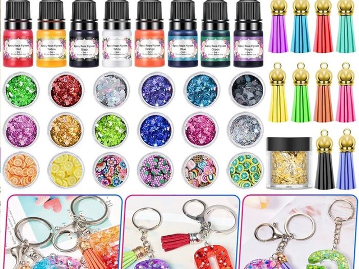 Epoxy Resin Kits for Beginners, 192 Pcs Letter Number Resin Moulds Silicone Keyring Making Kit, with 400ml Clear Resin, Resin Accessories/Pigment/Glitter Sequin/Gold Leaf/Keychain Tassels (FREE POSTAGE)