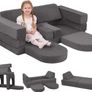 Corduroy Kids Play Sofa, 10-Pieces Toddler Chair, Light Grey Fold Out Bed Foam Modular Couch for Girls Boys, Convertible Armchair Children Sectional Playset for Playroom Image 2