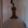 Vintage Large Opaline Glass Pull Down Pendant Light with Wood Handle Image 2