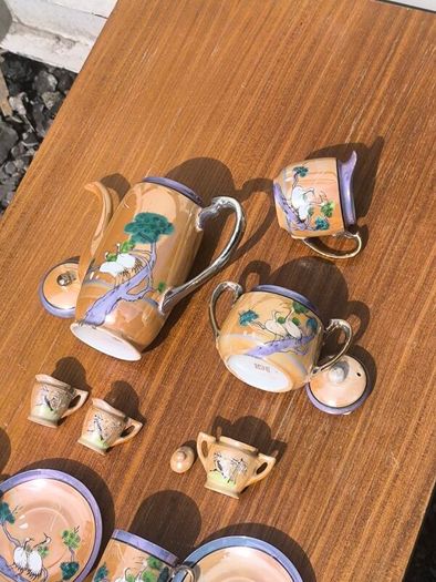 Title: Vintage Japanese Lusterware Coffee & Tea Set (18-Piece)