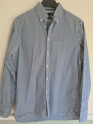mens Tommy Hilfiger long sleeve check shirt Size Small navy blue white