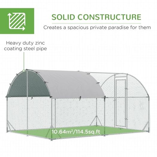 Walk In Chicken Run Galvanised Chicken Coop Hen Poultry House Cage Rabbit Hutch Pet Playpen Garden with Water-Resist Cover, 2.8 x 3.8 x 2m