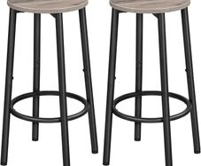 Round Bar Stools Set of 2, Breakfast Bar Chairs with Footrest for Kitchen, Pub Stools, Sturdy Metal Frame, for Dining Room, Kitchen, Party, Industrial, Greige and Black