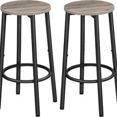 Round Bar Stools Set of 2, Breakfast Bar Chairs with Footrest for Kitchen, Pub Stools, Sturdy Metal Frame, for Dining Room, Kitchen, Party, Industrial, Greige and Black