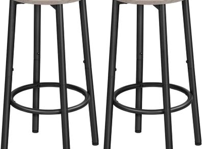 Round Bar Stools Set of 2, Breakfast Bar Chairs with Footrest for Kitchen, Pub Stools, Sturdy Metal Frame, for Dining Room, Kitchen, Party, Industrial, Greige and Black