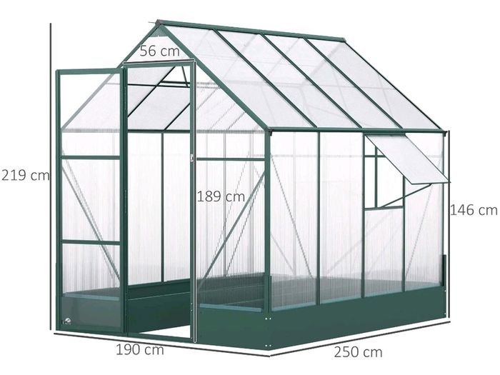 New Garden Walk-in Polycarbonate Greenhouse with Raised Garden Bed 6ft x 8ft