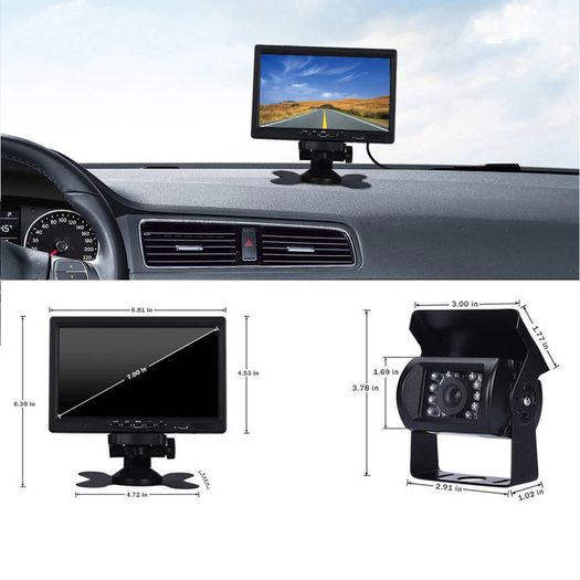 7" HD LCD Monitor + Rear view Car Camera Parking Night Vision Waterproof Backup Camera For Bus Truck RV Trailer for Camper Van Bus Truck Rear View Display
