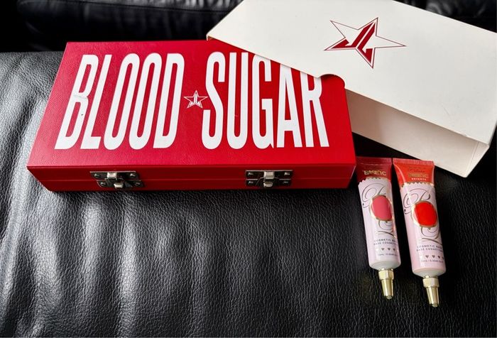 Jeffree Star Blood Sugar Eyeshadow Palette + 2 P. Louise Bases Bundle Red Limited Makeup Set