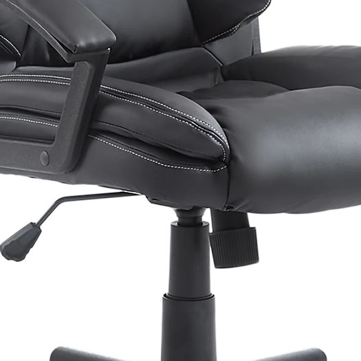 Mid Back Executive Office Chair, Faux Leather Computer Desk Chair with Swivel, Double-Tier Padding, Arm, Wheels, Black