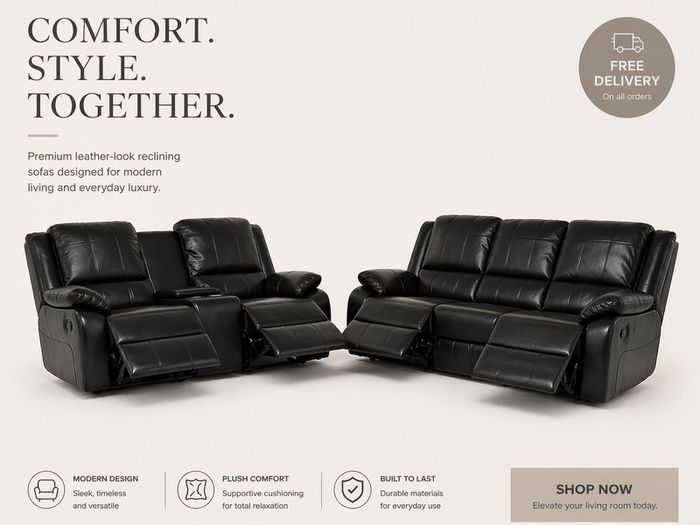 New 3+2 & 3+1+1 Full Leather Recliner Sofa Sets