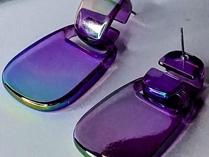 Metallic Purple Retro Buckle Iridescent Earrings