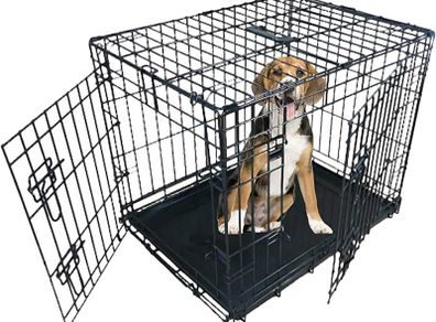 Dog Crate Dog Cage from Small to Large, Foldable Puppy Dog Crates , Cage Furniture with Non-Chew Metal Removable Tray Silver Folding 2 Door Crate, Medium Size 30-inch(76.2cm) Black (FREE POSTAGE)