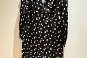 NASTY GAL - black silk dress with small flowers and vintage buttons