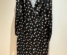 NASTY GAL - black silk dress with small flowers and vintage buttons
