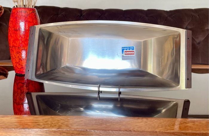Mid Century Modern Stainless Steel Canoe Tray Danish Lundtofte DKF 1960s