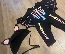 Baby bat skeleton romper costume