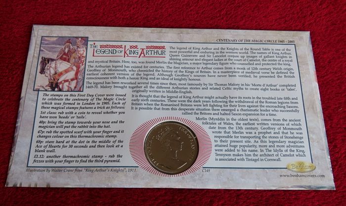 Merlin Wizard Magic King Arthur Isle of man crown coin 1996 stamp cover
