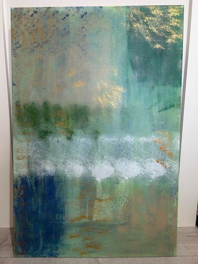 Green large abstract painting