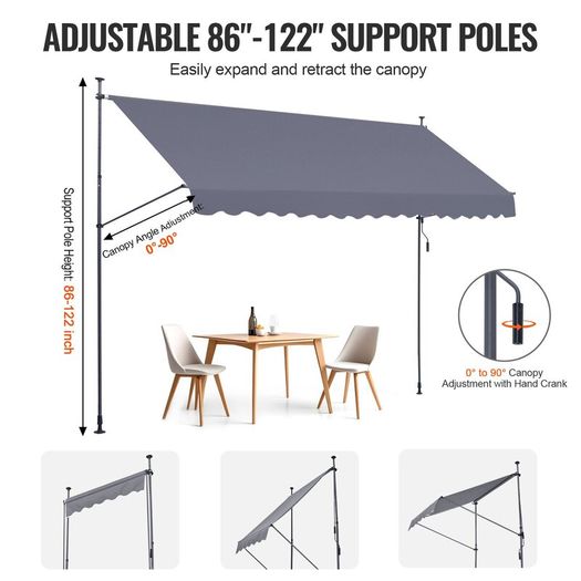 Patio Awning Retractable Awning Sunshade Shelter with Crank Handle