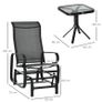 3 Pieces Garden Gliding Chair Set, Metal Frame 2 Single Armchair Swing Seater and 1 Glass Top Coffee Table w/ Breath Mesh Fabric Seat, Black Image 2