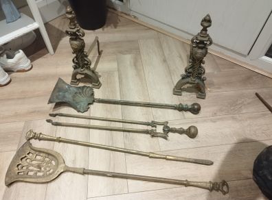 Vintage brass fireplace set