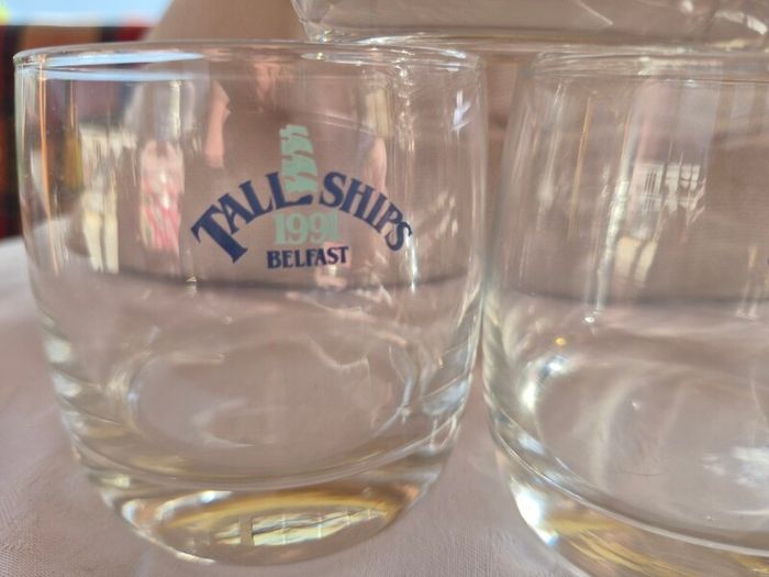 5 Vintage "Tall Ships 1991 Belfast" whiskey glasses.