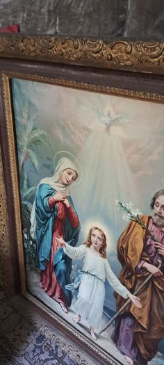 Huge Victorian Picture Holy Family Framed