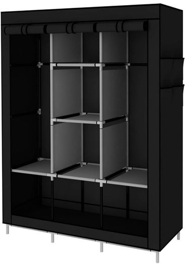 NEW SALE | Canvas Wardrobe Cupboard Clothes Storage Organiser With 2 Hanging Rail and 6 Shelves,Grey